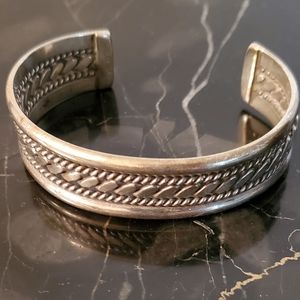 Cuff Bracelet Sterling Silver Carved Unisex